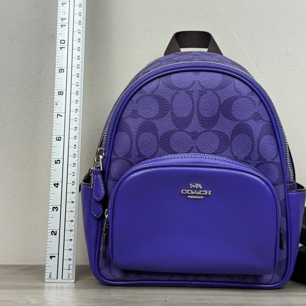 Coach Mini Court Backpack In Signature Canvas & Leather Sport Purple C8604 Logo